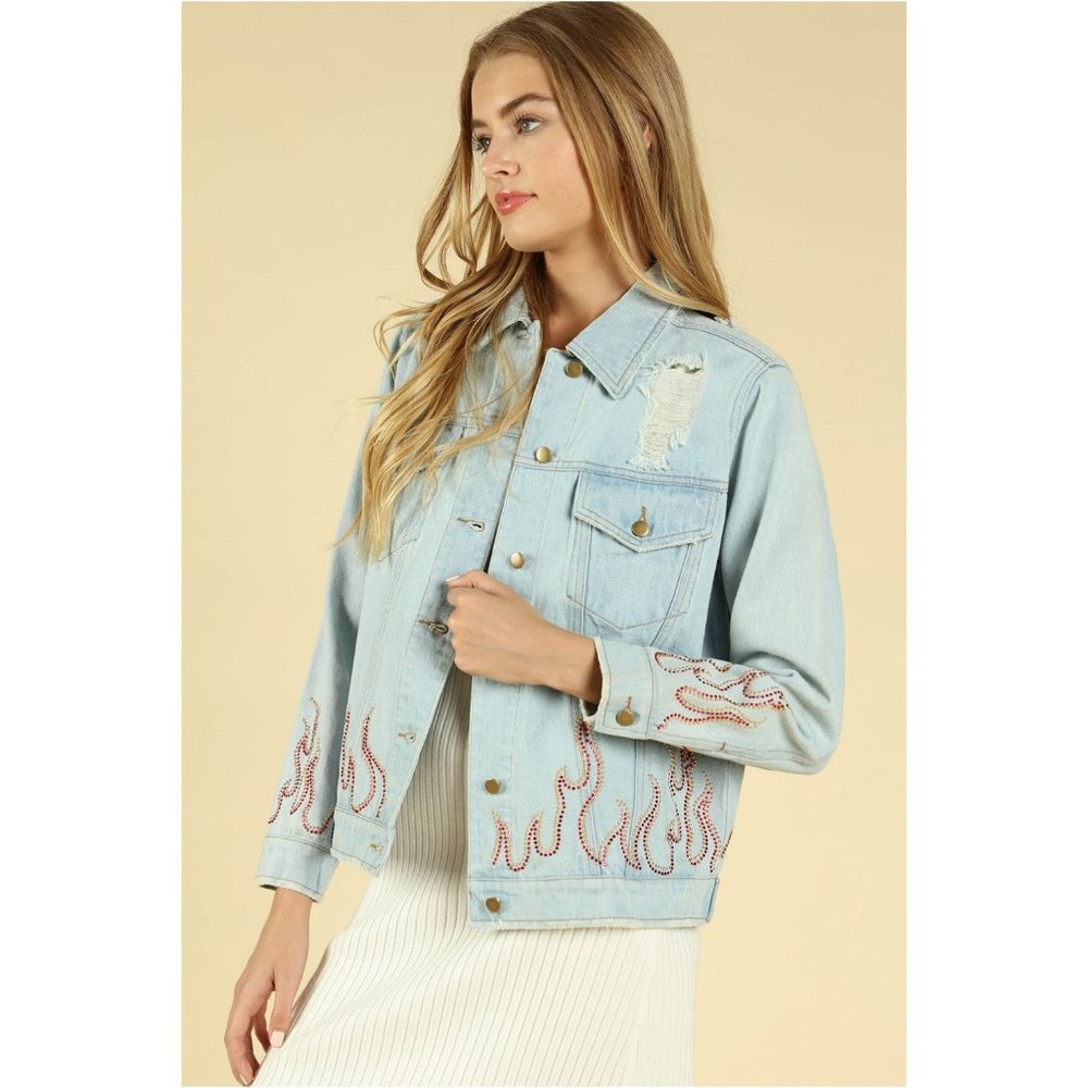 Honey Punch  Distressed Denim Jacket, Light Denim